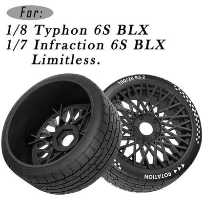 RC Wheels RC Tires for 1/8 Typhon 6S BLX,1/7 Infraction 6S BLX,Limitless,4PCS RC Wheels and Tires RC Truck Tires,Highway Tires Soft Tires,Black