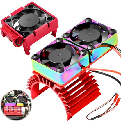 VXL-3s ESC Cooling Fan and Motor Cooling Fan 28000 RPM Dual Fan Set Upgrade for 1/10 Traxxas Slash 4x4 Stampede 4x4 Rustler 4x4 VXL Hoss 4×4 Velineon VXL 3s Heat Sink Replace #3340, Red - style: SRQ-Red Red