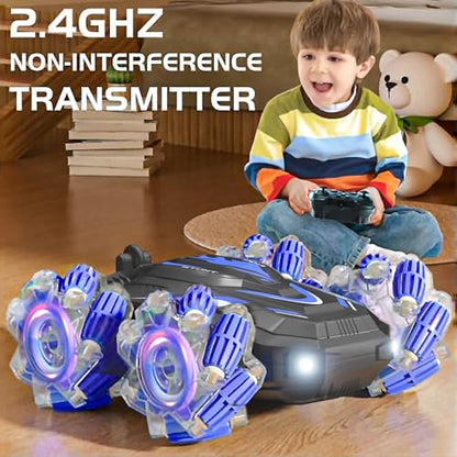 LOOZIX Gesture Sensing RC Stunt Car, Remote Control Car for Boys and Girls | 4WD Remote Control Car, with Lights Music, Bitthday Gifts,Toys For Boys and Girls 6 7 8 9 10 11 12 Years Old - color: Blue