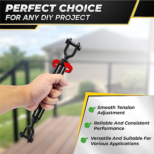 1200 LBS 3/8”x11.4” Jaw and Jaw Turnbuckles for Cable Wire Tensioner (2PCS) | Ultra Durable Steel Weather Resistant, Durable Black Turnbuckle for Wire Rope Tension, Shade Sail Hardware, Sun Shade Tent - style: 2Pcs 3/8”x11.4”