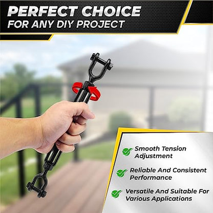 1200 LBS 3/8”x11.4” Jaw and Jaw Turnbuckles for Cable Wire Tensioner (2PCS) | Ultra Durable Steel Weather Resistant, Durable Black Turnbuckle for Wire Rope Tension, Shade Sail Hardware, Sun Shade Tent - style: 2Pcs 3/8”x11.4”