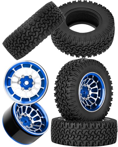1.55 Inch Aluminum Alloy Beadlock Wheel and Tires for Tamiya AX90069 D90 TF2 CC01 CC02 1/10 RC Crawler Car,1.55 Beadlock Tires RC Rims,Soft Rubber All Terrain Tyre Metal Rims,Navy Blue - color: Navy Blue(4pcs)