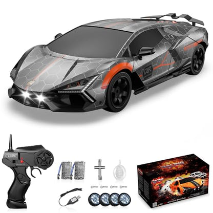 RC Drift Car, Drifting RC Car 2.4GHz 1:16 4WD High Speed Remote Control Cars Vehicle with LED Lights Two Batteries and Drifting Tires Racing Sport Toy Cars for Adults Boys Girls Kids Sliver - color: Silver