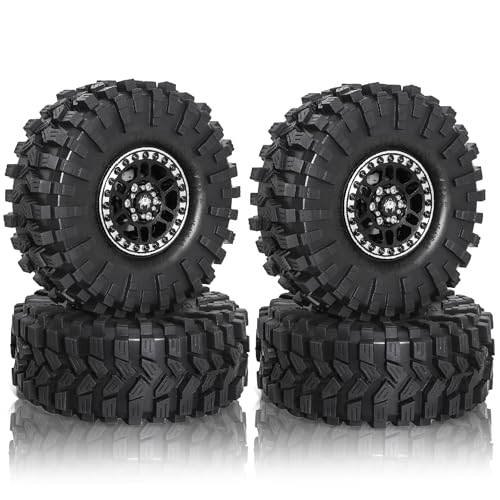 REDSPIDER 1.9 Beadlock Wheels and Tires Set（4PCS） Aluminum 1.9 Wheels All Terrain Tires.for 1/10 Scale Rock Crawler Car Axial SCX10 SCX10 II III 90047 D90 TF2 Tamiya CC01 TRX4 TRX6