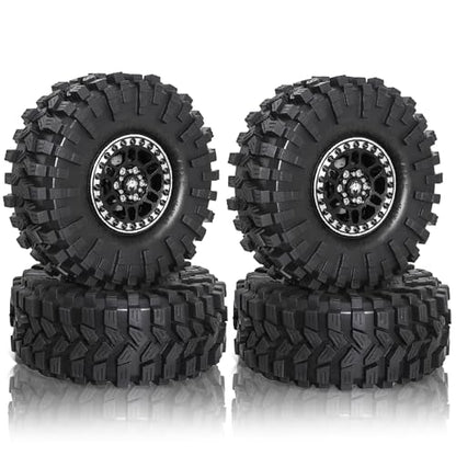REDSPIDER 1.9 Beadlock Wheels and Tires Set（4PCS） Aluminum 1.9 Wheels All Terrain Tires.for 1/10 Scale Rock Crawler Car Axial SCX10 SCX10 II III 90047 D90 TF2 Tamiya CC01 TRX4 TRX6
