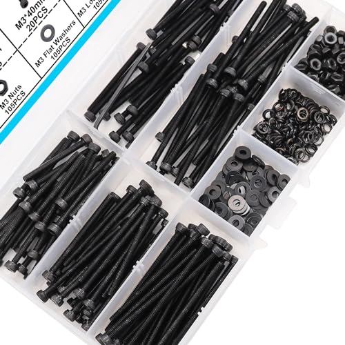 420PCS Black M3 Hex Socket Head Cap Screws, M3 x 30/35/40/45/50mm Metric Screws Bolts Nuts Washers Assortment Kit, 12.9 Grade Alloy Steel - size: M3 x 30/35/40/45/50mm, style: Socket Head