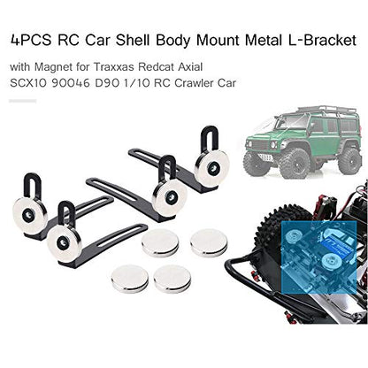 Goolsky 4PCS RC Car Shell Body Mount Metal L-Bracket with Magnet for Traxxas Redcat Axial SCX10 90046 D90 1/10 RC Crawler Car