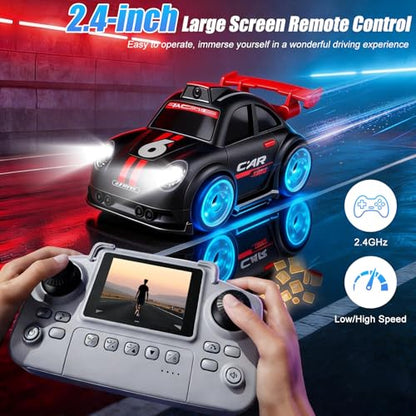 OBEST 2.4" Screen FPV Mini RC Car with Camera, Rechargeable 360° Drift Kids | Remote Control Car with 8G Card, Dual Control via Remote & App Controlled Vehicles, Follow/Escape/Demo Modes