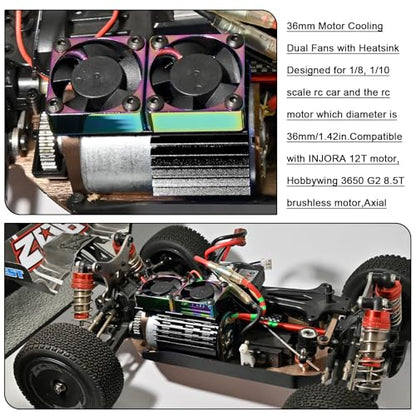 RC 30mm 28000 RPM Dual Cooling Fans Motor Heatsink Fan for 1/8 1/10 RC Car 540 550 3650 3660 3665 3670 Brushless Motor (Black)