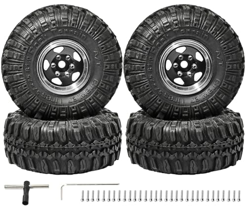 1.0 Beadlock Wheel Soft Tire Set RC Upgrade Part for Traxxas 1/18 TRX4M 1/24 RC Crawlers car Axial SCX24 FMS FCX24 Gladiator Bronco C10 JLU Deadbolt B17 Upgrade.(4Pcs/Set) - color: Black