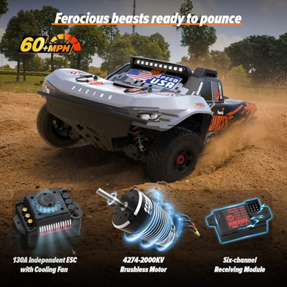 Hosim 6S RTR 1/8 Brushless Fast RC Cars for Adult Fast 60mph, Mojarco Professional Hobby Grade Short Course RC Truck 4x4 Off Road, Electric High Speed Remote Control Car Waterproof Monster Trucks