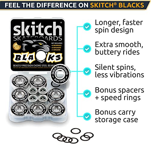 Precision Fast Spin Bearings Set | 8 Pack 608 2RS ABEC 9 Chrome Steel Deep Groove Ball Bearing Set for Skateboards, Longboards, Inline Skates, Scooters | + Washers + Spacers | 8mm x 22mm x 7mm