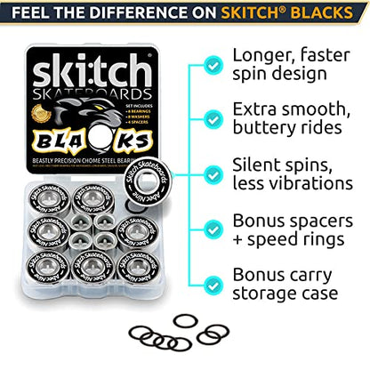 Precision Fast Spin Bearings Set | 8 Pack 608 2RS ABEC 9 Chrome Steel Deep Groove Ball Bearing Set for Skateboards, Longboards, Inline Skates, Scooters | + Washers + Spacers | 8mm x 22mm x 7mm