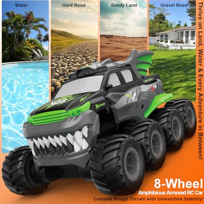 Amphibious Remote Control Car 8WD RC Monster Truck for Boys Age 8-12 Offroad Waterproof RC Pickup All Terrain RC Drift Cars Beach Pool Toys Gifts for Kids Green - color: Green