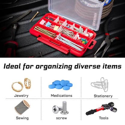 Geinxurn Small Flat Storage Parts Organizer, 2Pcs Red Portable Transparent Plastic Small Parts Tool Box with Removable Dividers, Screwdriver Bit Cases Storage(2 Pieces) - style: Flat-2pcs