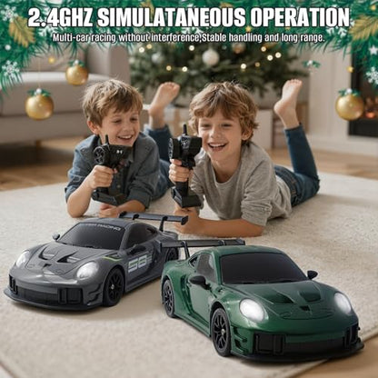 RC Drift Car, 1:24 4WD Remote Control Cars Vehicle with LED Light,2.4GHz 20KM/H High Speed RC Cars with Two Batteries & Drifting Tires Racing Sport Toy for Adults Boys Girls Kids - color: Green