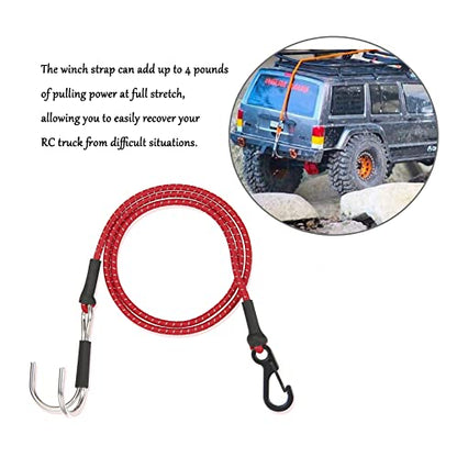 1/10 RC Crawler Elastic Force Escape Rope,Kinetic Winch Strap, 1/10 Scale RC Accessories Rescue Trailer Hook for Axial SCX10 Traxxas TRX4 Upgrade Parts (Red) - color: Red