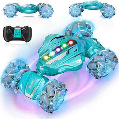 Gesture Sensing RC Stunt Car, Boys Toys Age 6-12, 4WD Hand Controlled Remote Control Car with Light & Music, 360°Rotation Christmas Birthday Gift for Boys Girls Age 6 7 8 9 10 11+(Lagon Blue) - color: Silver