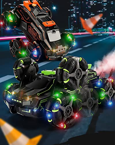Chandler RC Car Rechargeable USB 6 Wheels Drive Smoke Light Dual Grip Remote Control Hand Gesture Sensor an Off Road Climbing Drift Stunt 360 Degree Rotating Flipping Back Car JC03 (Green) - color: Green