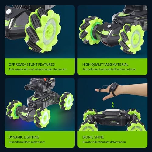 Rc Car Shoot SoftBullet,Fits for Nerf, Remote Control Hand Gesture Stunt Drift Truck, 360°Rotating Battle Tanks with Soft Bullets Water Bomb, Spray, Music, Led, Toy Gifts（Green） - color: Green