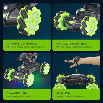Rc Car Shoot SoftBullet,Fits for Nerf, Remote Control Hand Gesture Stunt Drift Truck, 360°Rotating Battle Tanks with Soft Bullets Water Bomb, Spray, Music, Led, Toy Gifts（Green） - color: Green