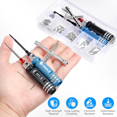 190pcs RC Screw Kit, M1/M1.4 Screws Assortment Set with Phillips Screwdriver Hex Driver RC Car Tools for Axial SCX30 RC Crawler Cars Trucks, with Organizer Storage Case
