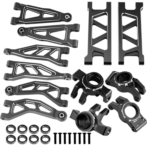 Aluminum Front & Rear Suspension with Steering Knuckles & Rear C-Hubs Upgrade Parts for ARRMA 1/14 Typhon Grom 1/18 Granite Grom (Black) - color: Black