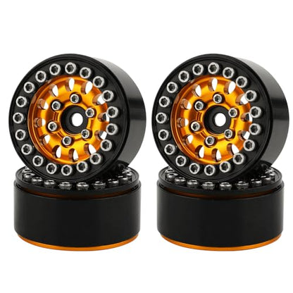1.0 Wheel Rims RC Metal Beadlock Wheels Rims for All 1/24 Scale FCX24 Axial SCX24 Deadbolt AX24 1/18 TRX4M RC Crawler Car Upgrades Accessories (Orange)