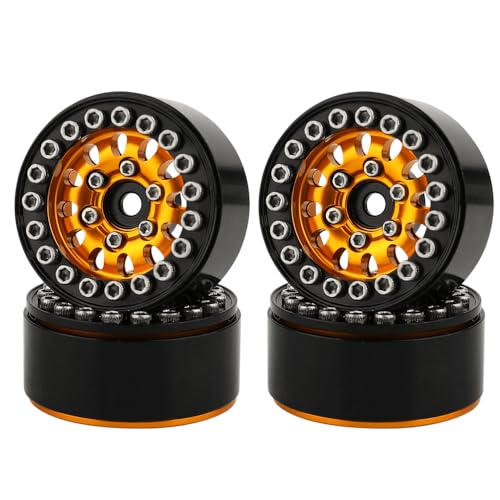 1.0 Wheel Rims RC Metal Beadlock Wheels Rims for All 1/24 Scale FCX24 Axial SCX24 Deadbolt AX24 1/18 TRX4M RC Crawler Car Upgrades Accessories (Orange)