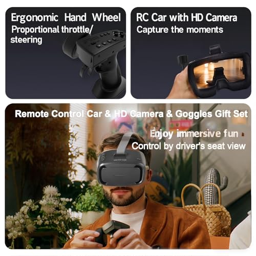 MG034 FPV Drift RC Car with Goggles & Camera for Thrilled Rxperience,20KM/H Remote Control Cars- Gyro,Drift/Racing Tires,Full Simulated Lighting System,4WD RC Car Toy for Adult (Blue, FPV Version) - color: Blue