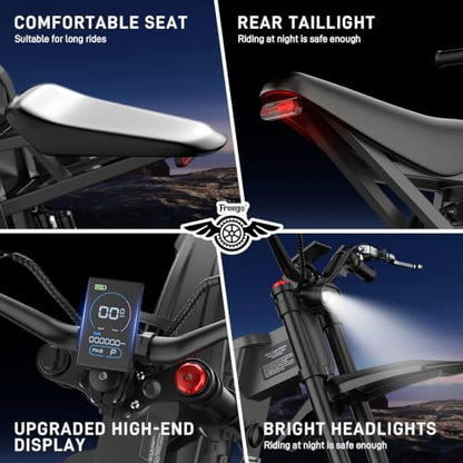 Freego X2Pro Electric Motorcycle for Adults Teens,Electric Dirt Bike Teens 6000W(Peak) Motor 1800Wh Battery,Max 50Mph Off Road Electric Bicycle,Full Suspension UL 2849 Certified - color: Dark Grey