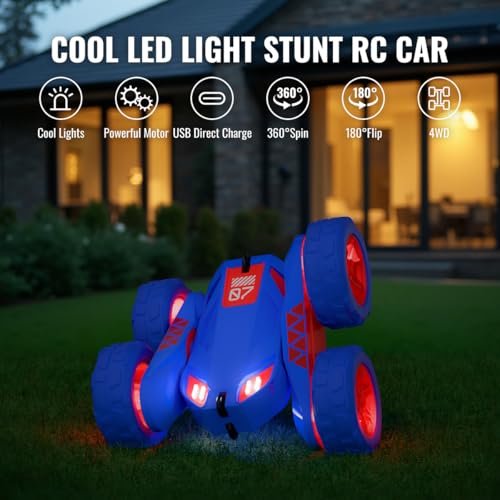 Remote Control Car, Rechargeable RC Cars & Remote Double-Sided Driving 360° Flips Rotating 2.4Ghz 4WD All Terrain Stunt Race Car Toy Christmas Birthday Gift for Kids Boys 3-12 - style: Blue