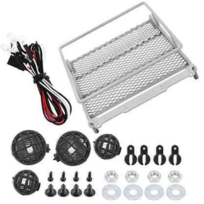 Metal ROOF Rack Luggage Carrier LED Light MN 1/12 RC Crawler Durable Practical RED Black Silver Applicable Remote Control CAR (Silver) - color: Silver
