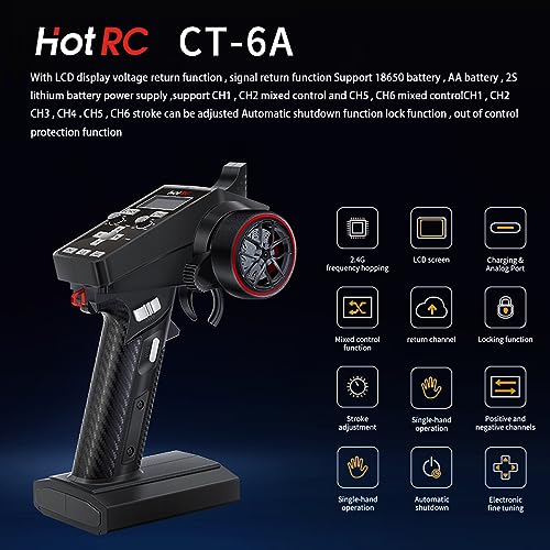 HOTRC CT-6A RC Transmitter and Receiver 6 Channel 2.4ghz Hand Controlled RC Car Boat Tanks Remote Controller (CT-6A)