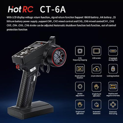 HOTRC CT-6A RC Transmitter and Receiver 6 Channel 2.4ghz Hand Controlled RC Car Boat Tanks Remote Controller (CT-6A)
