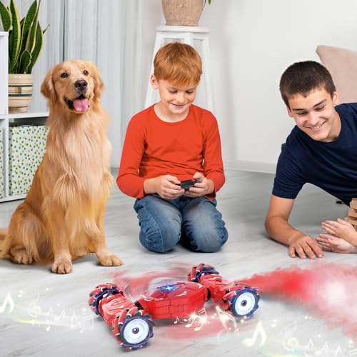 RC Stunt Cars Gesture Sensing Remote Control Car for Boys Gifts Toys, Red | 2.4Ghz Hand Controlled Car with Lights Music Sprayer, 360° Rotation, Drift, 4WD Off-Road, Birthday Xmas Gifts Toys for Kids - color: Red