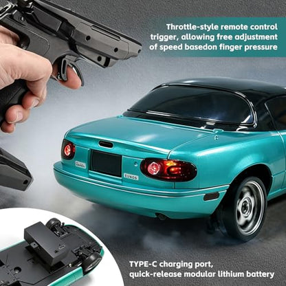LD1804 1/18 RWD Mazda MX-5 RC Drift Car Blue | 2.4GHz mini drifting model with 500mAh battery, hobby toy for adults - color: Ld1804-blue