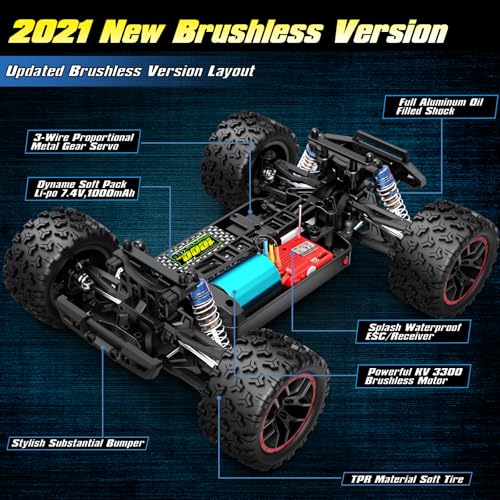 HAIBOXING 18859A 1/18 Brushless Fast RC Cars 4WD Off-Road Truck All Terrain | Fast Remote Control Truck 48 KM/H Speed for Adults and Kids, Boys Truck Toys Gifts, Extra Shell and Batteries Double the Fun