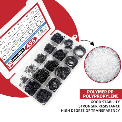 455Pcs External Retaining Rings Snap Rings Assortment Kit, External C-Clip Set Carbon Steel, 15 Sizes Circlip Snap Rings M3 - M25 - size: 455pcs C-clip Carbon Steel