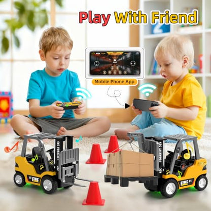 Mini RC Truck, 1:64 Scale RC Forklift Toy, 3 4 5 6 Year Old Birthday Gifts | Remote Control Cranes,Mini Rechargeable Truck,2 in 1 Transform Lift Fork & Hook, w Sound Light, Toy RC Construction Vehicles - style: forklift