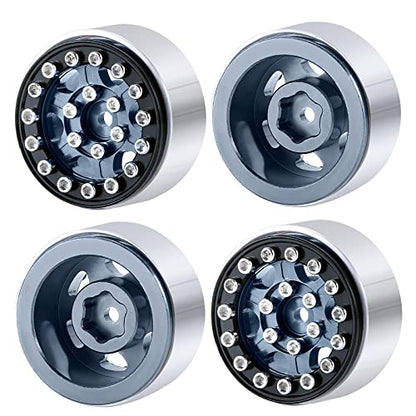 4PCS 1.0 Wheel Rims RC Metal Beadlock Wheels Rims, Titanium+Black | For All 1/24 Scale Axial SCX24, RC Crawler Car, Upgrade Parts - color: Titanium+black