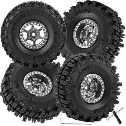 RC 1.0 Beadlock Truck Tires for 1/18 1/24 Trx4m SCX24 RC Crawler,RC Wheels Tires.Aluminum 1.0‘’ Beadlock Wheel Rim&1.0in Tires Tyres.Titanium(4PCS) - color: Bb-titanium