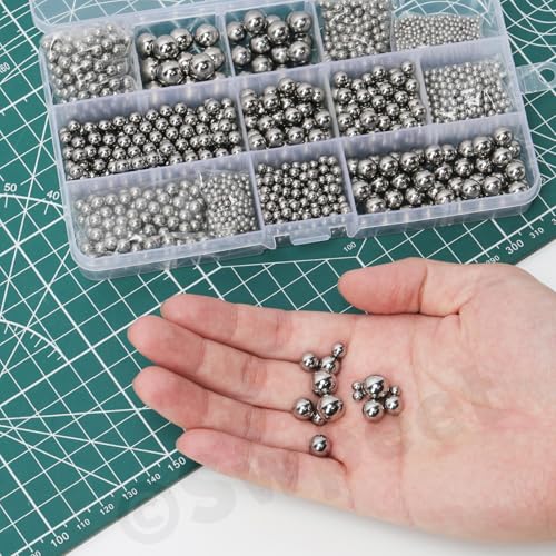 Swpeet 620Pcs 6 Sizes 3/16" 7/32" 1/4" 5/32" 1/8" 3/32" Imperial Precision 304 Stainless Steel Bearing Balls Assortment Kit, Assorted Loose Bicycle Bearing Balls for Bicycles Casters