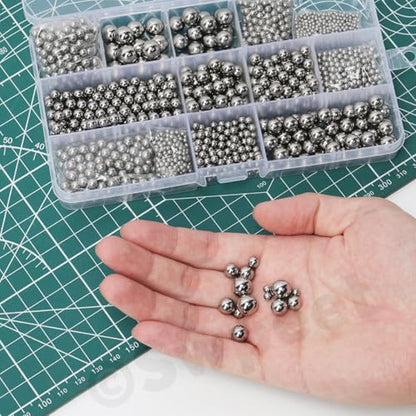 Swpeet 620Pcs 6 Sizes 3/16" 7/32" 1/4" 5/32" 1/8" 3/32" Imperial Precision 304 Stainless Steel Bearing Balls Assortment Kit, Assorted Loose Bicycle Bearing Balls for Bicycles Casters
