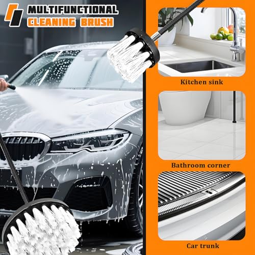 4PCS Drill Brush Attachment Kit with Extension Rod, White | PP bristles with steel shafts, three brush sizes, quick-change extension rod, follows curved surfaces, compact storage - color: White