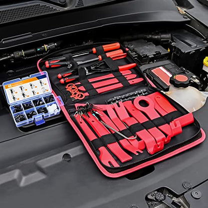 GOOACC 88Pcs Auto Trim Removal Tool and Push Pin Retainer Clip Set | Fastener Terminal Remover Tool Adhesive Cable Clips Pry Kit Car Panel Radio Removal Auto Clip Pliers - color: 48Pcs Remover +40Pcs Clips