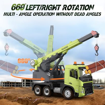 Double E Volvo FMX 1:20 Scale RC Crane Truck - 660° Rotating Console, 2.4GHz Anti-Interference, Realistic Lifting Sounds & LED Work Lights - Construction Toy for Adults - style: RC Crane