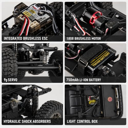 UDIRC UCX1802PRO 1/18 Scale RC Crawler, Brushless Trail Truck, 4x4 Off-Road | 4x4 Off-Road SUV with LED Lights, Hydraulic Shocks, 2.4GHz RTR Remote Control Vehicle for Adults - color: White