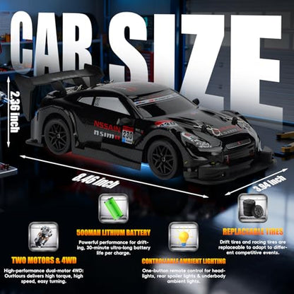 RC Drift Car, 1:24 Scale Remote Control Drift Cars | 2.4GHz 4WD Drifting Cars, 30km/h High-Speed RC Race Car Vehicle, Racing Sport Toy Ideal Gift for Boys Girls Kids - color: Black