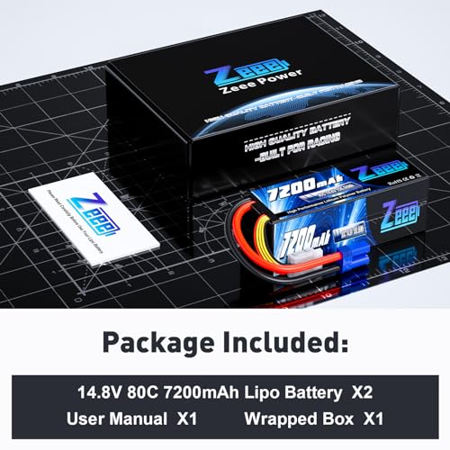 Zeee 4S Lipo Battery 7200mAh 14.8V 80C with EC5 Connector (2 Pack) | Hard Case RC Battery for RC Car Truck Tank Buggy Truggy RC Racing Models